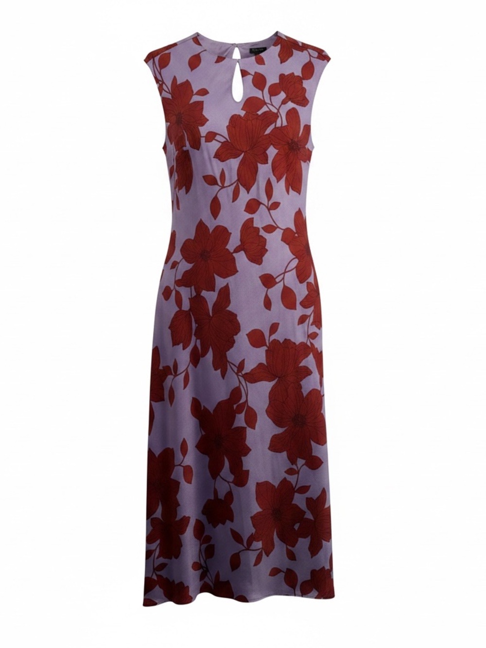 Ann Taylor Lavender Midi Dress with Red Floral Pattern